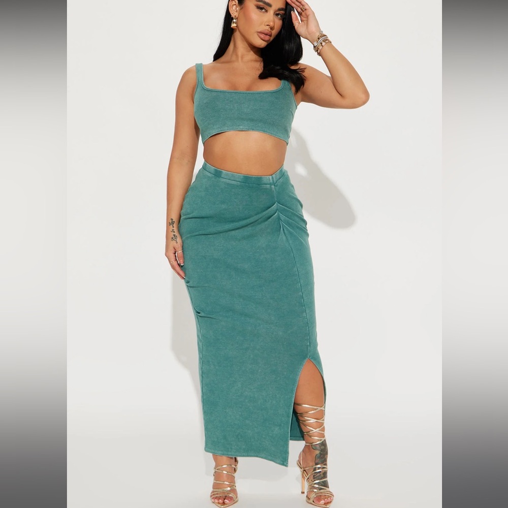 Jade Mineral Wash Skirt Set Fashion Nova